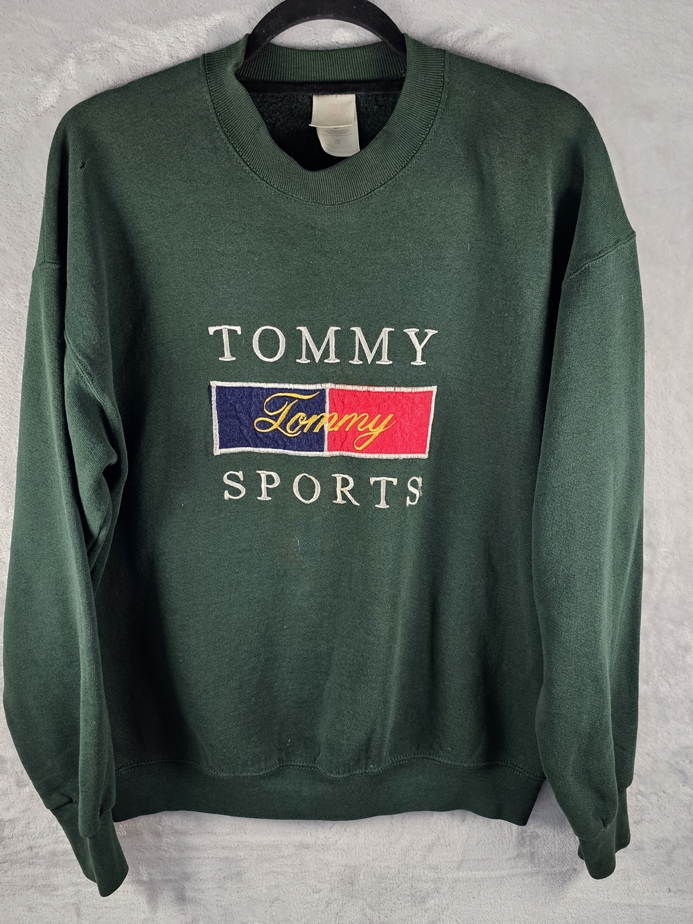 Vintage Tommy Sports Sz. Large Men's Embroidered Cotton-Blend Pullover Sweater